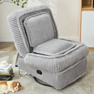 English Elm [new Arrived] Corduroy Swivel Recliner Chair with Glider Base for Small Living Spaces Gray W1628P264783