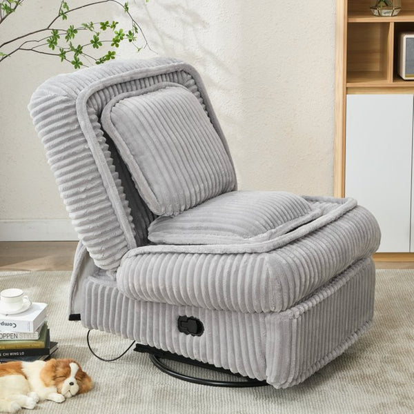 English Elm [new Arrived] Corduroy Swivel Recliner Chair with Glider Base for Small Living Spaces Gray W1628P264783