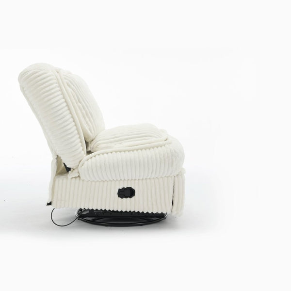 English Elm [new Arrived] Corduroy Swivel Recliner Chair with Glider Base for Small Living Spaces Beige W1628P264784