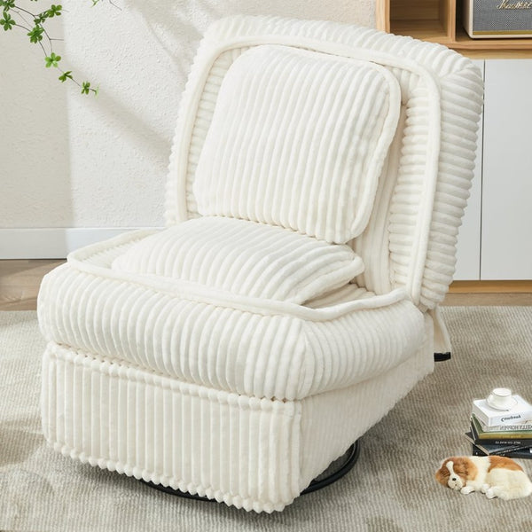 English Elm [new Arrived] Corduroy Swivel Recliner Chair with Glider Base for Small Living Spaces Beige W1628P264784