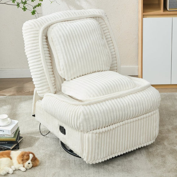 English Elm [new Arrived] Corduroy Swivel Recliner Chair with Glider Base for Small Living Spaces Beige W1628P264784