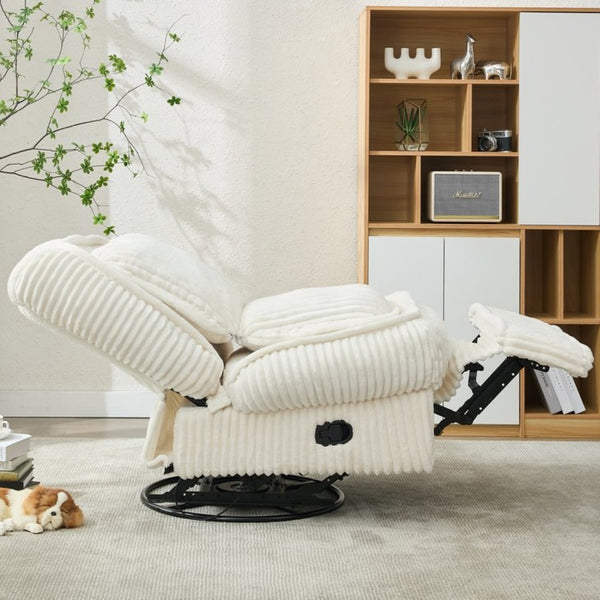 English Elm [new Arrived] Corduroy Swivel Recliner Chair with Glider Base for Small Living Spaces Beige W1628P264784