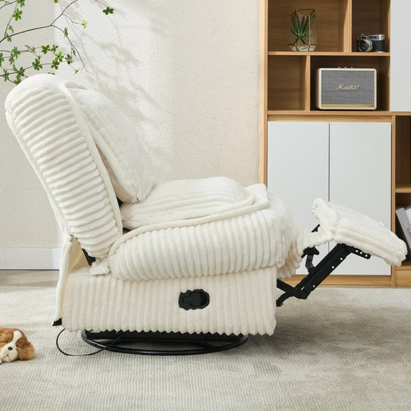 English Elm [new Arrived] Corduroy Swivel Recliner Chair with Glider Base for Small Living Spaces Beige W1628P264784