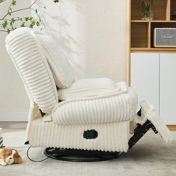 English Elm [new Arrived] Corduroy Swivel Recliner Chair with Glider Base for Small Living Spaces Beige W1628P264784