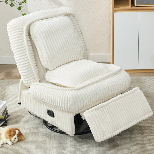 English Elm [new Arrived] Corduroy Swivel Recliner Chair with Glider Base for Small Living Spaces Beige W1628P264784