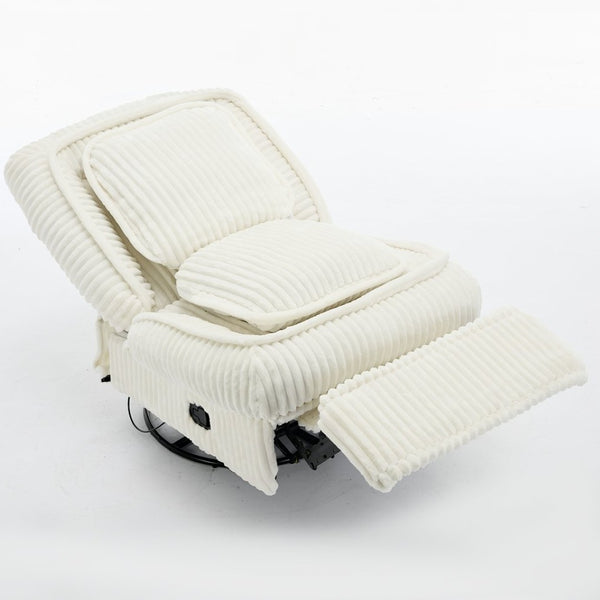 English Elm [new Arrived] Corduroy Swivel Recliner Chair with Glider Base for Small Living Spaces Beige W1628P264784