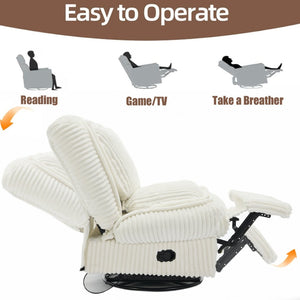 English Elm [new Arrived] Corduroy Swivel Recliner Chair with Glider Base for Small Living Spaces Beige W1628P264784