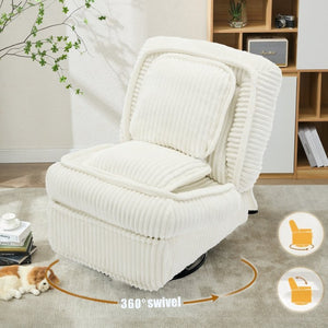 English Elm [new Arrived] Corduroy Swivel Recliner Chair with Glider Base for Small Living Spaces Beige W1628P264784