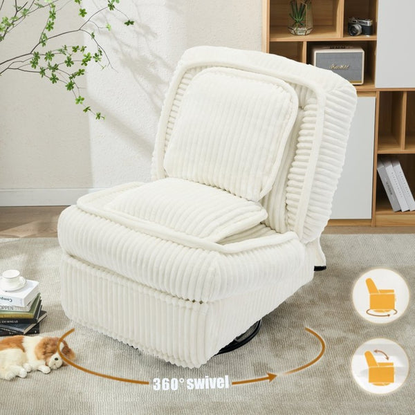 English Elm [new Arrived] Corduroy Swivel Recliner Chair with Glider Base for Small Living Spaces Beige W1628P264784