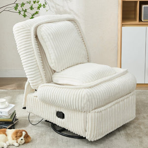English Elm [new Arrived] Corduroy Swivel Recliner Chair with Glider Base for Small Living Spaces Beige W1628P264784