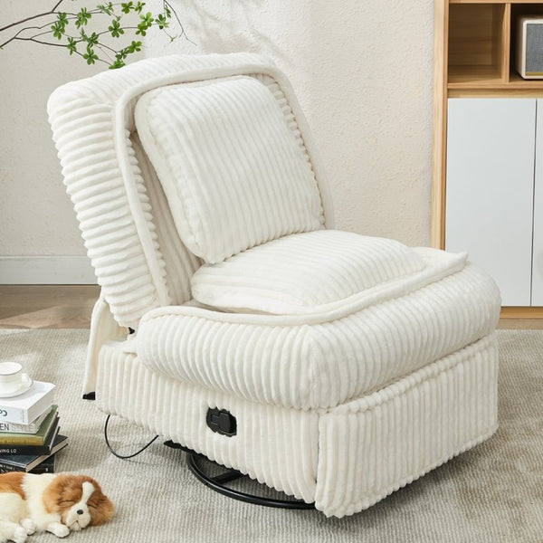 English Elm [new Arrived] Corduroy Swivel Recliner Chair with Glider Base for Small Living Spaces Beige W1628P264784