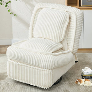 English Elm [new Arrived] Corduroy Swivel Recliner Chair with Glider Base for Small Living Spaces Beige W1628P264784