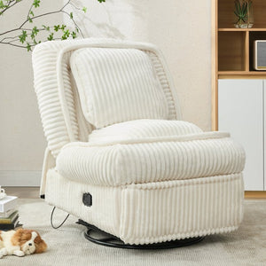 English Elm [new Arrived] Corduroy Swivel Recliner Chair with Glider Base for Small Living Spaces Beige W1628P264784