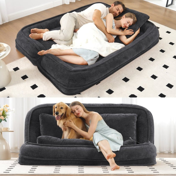 English Elm [new Chenille Floor Loveseat Sleeper with Adjustable Backrest for Two Adults and Pets Black W1628P348791