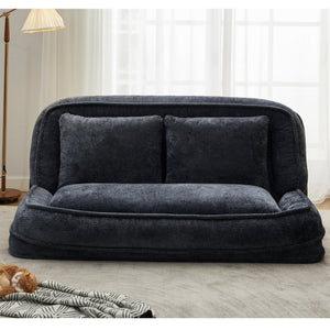 English Elm [new Chenille Floor Loveseat Sleeper with Adjustable Backrest for Two Adults and Pets Black W1628P348791