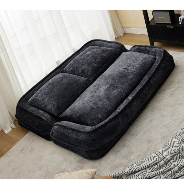 English Elm [new Chenille Floor Loveseat Sleeper with Adjustable Backrest for Two Adults and Pets Black W1628P348791