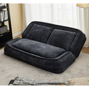 English Elm [new Chenille Floor Loveseat Sleeper with Adjustable Backrest for Two Adults and Pets Black W1628P348791