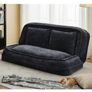 English Elm [new Chenille Floor Loveseat Sleeper with Adjustable Backrest for Two Adults and Pets Black W1628P348791