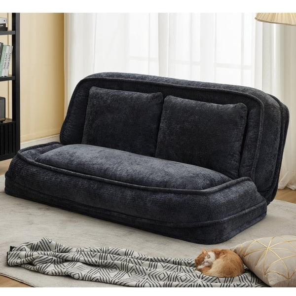 English Elm [new Chenille Floor Loveseat Sleeper with Adjustable Backrest for Two Adults and Pets Black W1628P348791