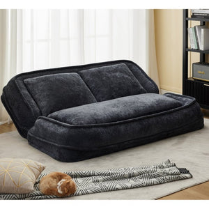 English Elm [new Chenille Floor Loveseat Sleeper with Adjustable Backrest for Two Adults and Pets Black W1628P348791