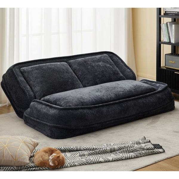 English Elm [new Chenille Floor Loveseat Sleeper with Adjustable Backrest for Two Adults and Pets Black W1628P348791