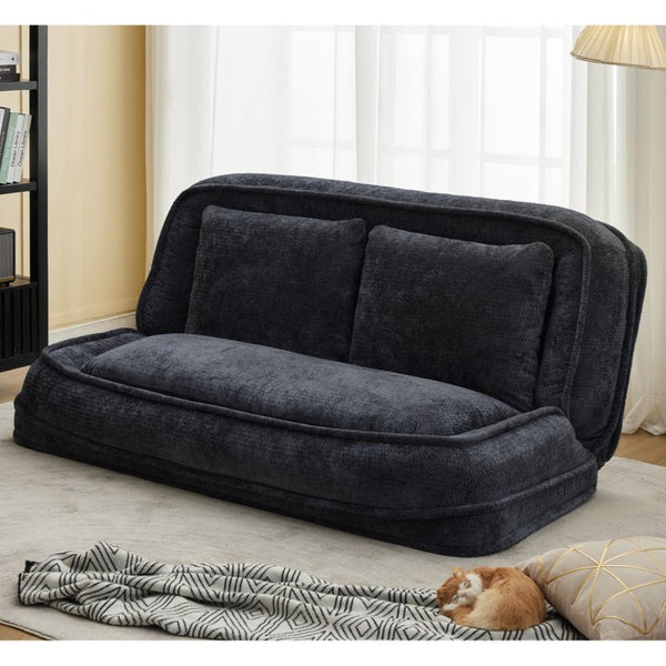 English Elm [new Chenille Floor Loveseat Sleeper with Adjustable Backrest for Two Adults and Pets Black W1628P348791