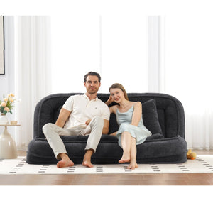 English Elm [new Chenille Floor Loveseat Sleeper with Adjustable Backrest for Two Adults and Pets Black W1628P348791