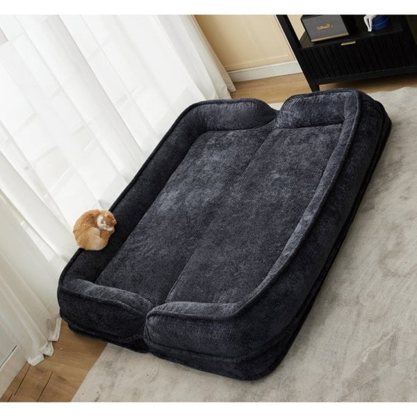 English Elm [new Chenille Floor Loveseat Sleeper with Adjustable Backrest for Two Adults and Pets Black W1628P348791