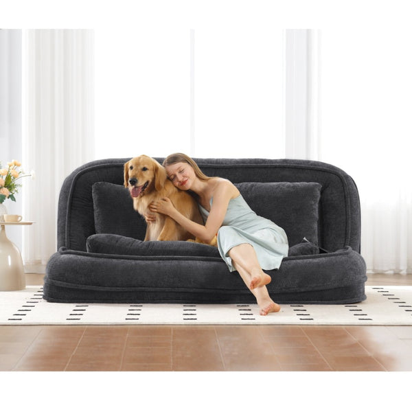 English Elm [new Chenille Floor Loveseat Sleeper with Adjustable Backrest for Two Adults and Pets Black W1628P348791