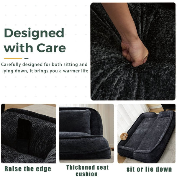 English Elm [new Chenille Floor Loveseat Sleeper with Adjustable Backrest for Two Adults and Pets Black W1628P348791