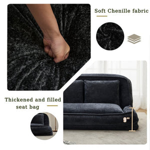 English Elm [new Chenille Floor Loveseat Sleeper with Adjustable Backrest for Two Adults and Pets Black W1628P348791