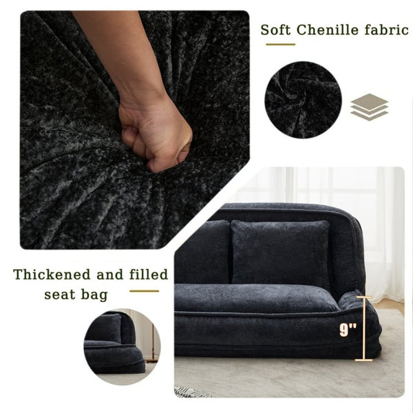 English Elm [new Chenille Floor Loveseat Sleeper with Adjustable Backrest for Two Adults and Pets Black W1628P348791