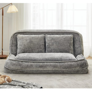 English Elm [new Chenille Floor Loveseat Sleeper with Adjustable Backrest for Two Adults and Pets Light Gray W1628P348792