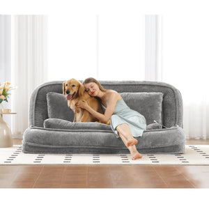 English Elm [new Chenille Floor Loveseat Sleeper with Adjustable Backrest for Two Adults and Pets Light Gray W1628P348792