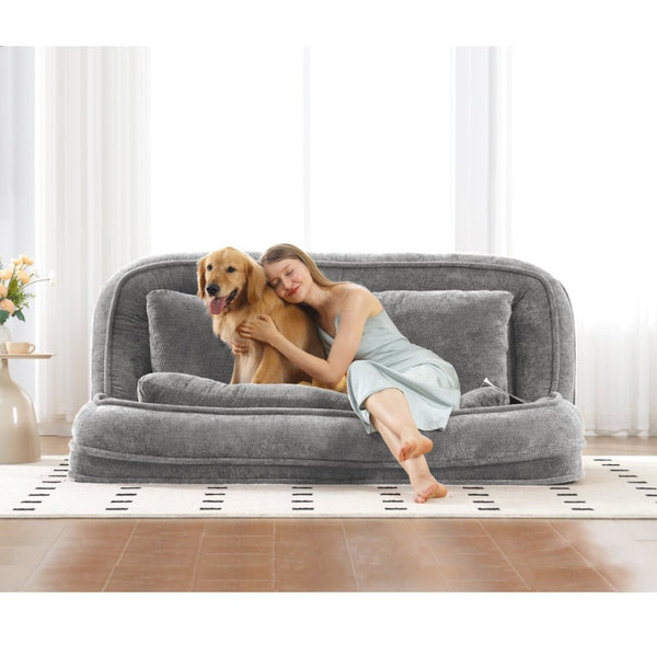 English Elm [new Chenille Floor Loveseat Sleeper with Adjustable Backrest for Two Adults and Pets Light Gray W1628P348792