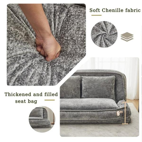English Elm [new Chenille Floor Loveseat Sleeper with Adjustable Backrest for Two Adults and Pets Light Gray W1628P348792