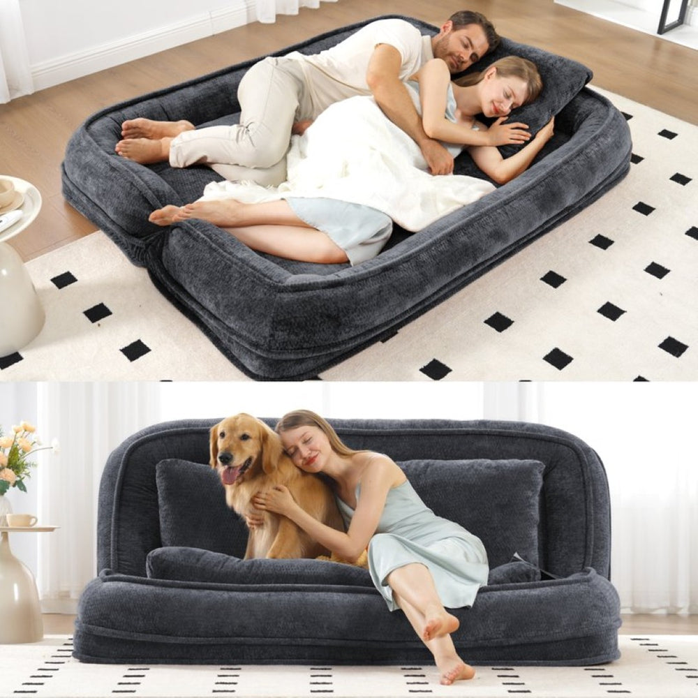 English Elm [new Chenille Floor Loveseat Sleeper with Adjustable Backrest for Two Adults and Pets Dark Gray W1628P348793