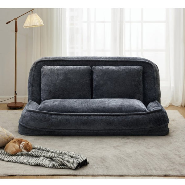 English Elm [new Chenille Floor Loveseat Sleeper with Adjustable Backrest for Two Adults and Pets Dark Gray W1628P348793