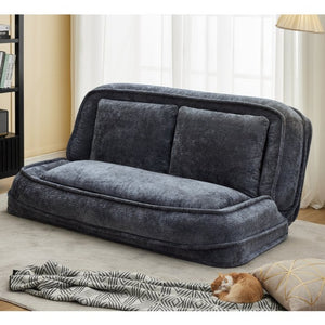 English Elm [new Chenille Floor Loveseat Sleeper with Adjustable Backrest for Two Adults and Pets Dark Gray W1628P348793