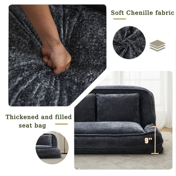 English Elm [new Chenille Floor Loveseat Sleeper with Adjustable Backrest for Two Adults and Pets Dark Gray W1628P348793