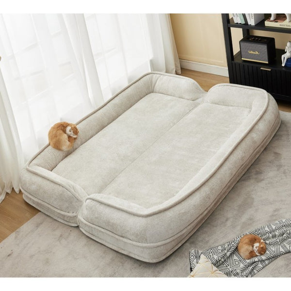 English Elm [new Chenille Floor Loveseat Sleeper with Adjustable Backrest for Two Adults and Pets Beige W1628P348795