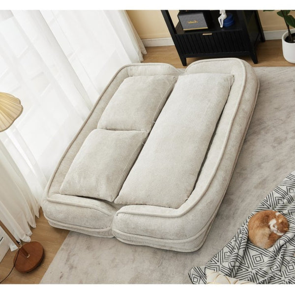 English Elm [new Chenille Floor Loveseat Sleeper with Adjustable Backrest for Two Adults and Pets Beige W1628P348795