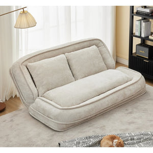 English Elm [new Chenille Floor Loveseat Sleeper with Adjustable Backrest for Two Adults and Pets Beige W1628P348795