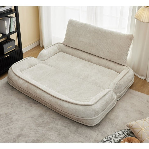 English Elm [new Chenille Floor Loveseat Sleeper with Adjustable Backrest for Two Adults and Pets Beige W1628P348795