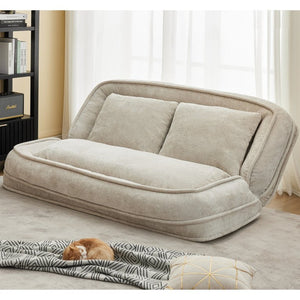 English Elm [new Chenille Floor Loveseat Sleeper with Adjustable Backrest for Two Adults and Pets Beige W1628P348795