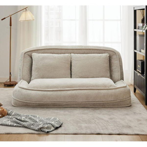 English Elm [new Chenille Floor Loveseat Sleeper with Adjustable Backrest for Two Adults and Pets Beige W1628P348795