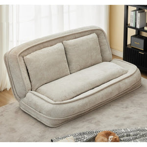 English Elm [new Chenille Floor Loveseat Sleeper with Adjustable Backrest for Two Adults and Pets Beige W1628P348795