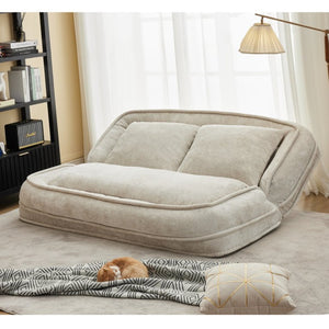 English Elm [new Chenille Floor Loveseat Sleeper with Adjustable Backrest for Two Adults and Pets Beige W1628P348795