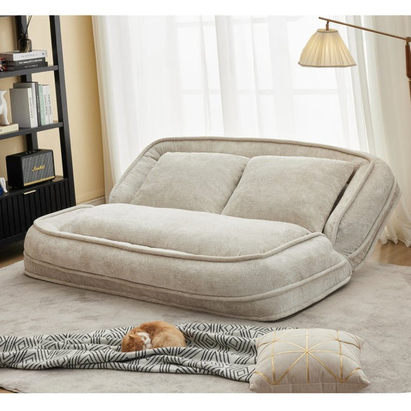 English Elm [new Chenille Floor Loveseat Sleeper with Adjustable Backrest for Two Adults and Pets Beige W1628P348795