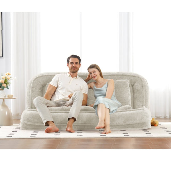 English Elm [new Chenille Floor Loveseat Sleeper with Adjustable Backrest for Two Adults and Pets Beige W1628P348795